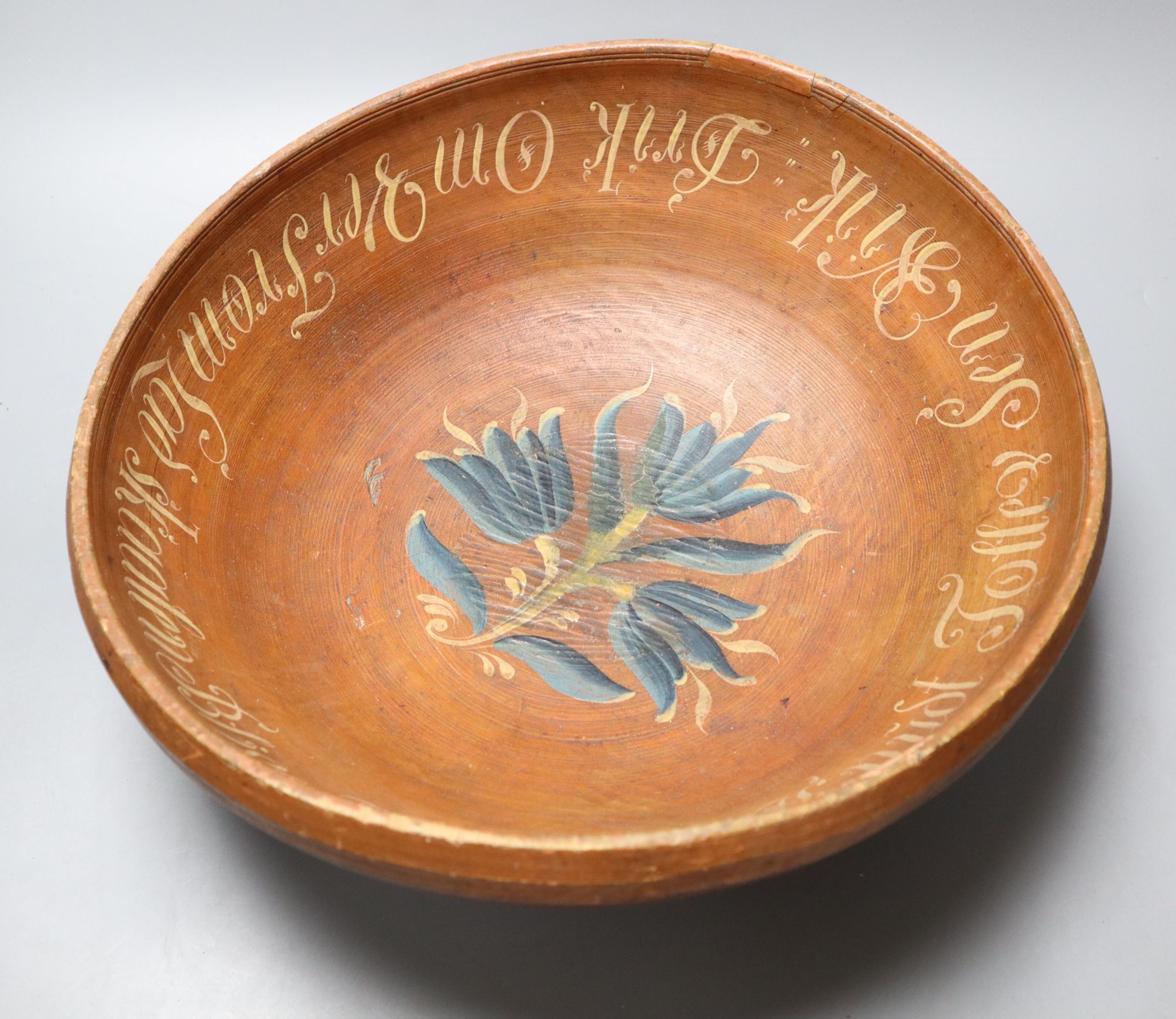 A painted Norwegian bowl, diameter 39cm